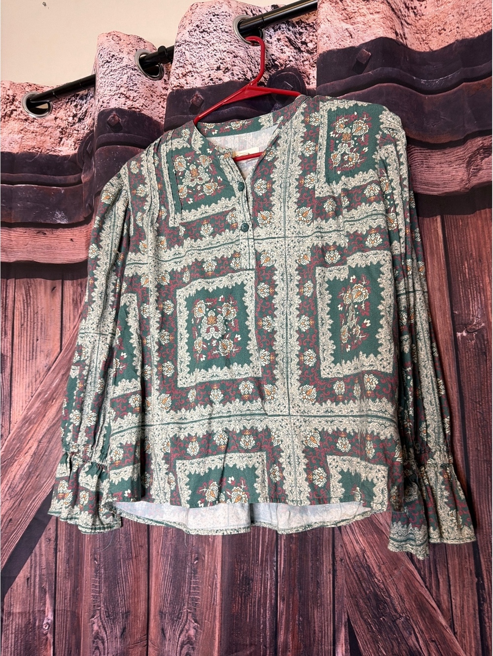 Porridge Vintage Style Printed Long Sleeve Blouse, Size MP